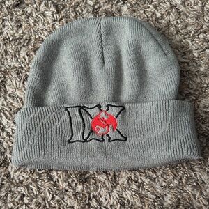 Gray Knit Beanie with Red Logo